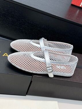 Alaïa Silver Mesh Mary Jane Flat Ballerina Shoes